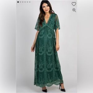 Pinkblush Maternity Green Lace Mesh Overlay Maxi Dress